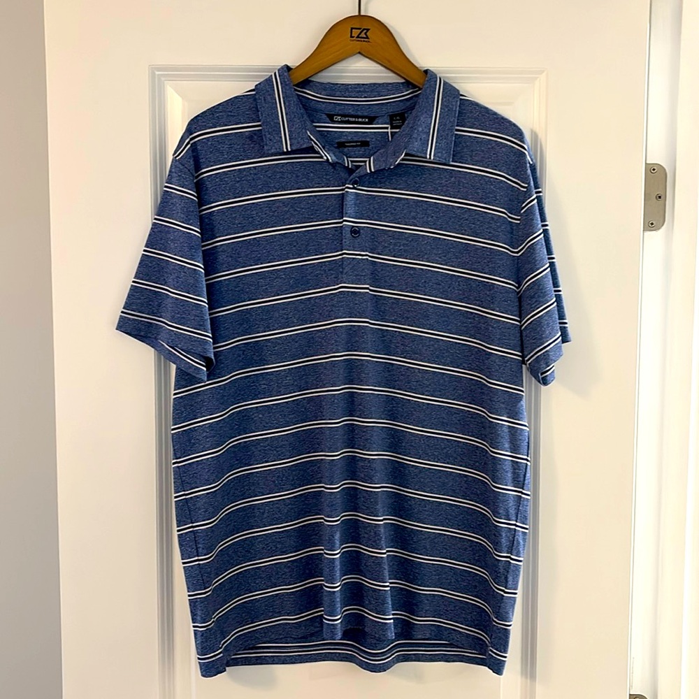 Cutter & Buck Forge Polo Heather Stripe Tailored Fit Tour Blue/white Size Large - Picture 4 of 5